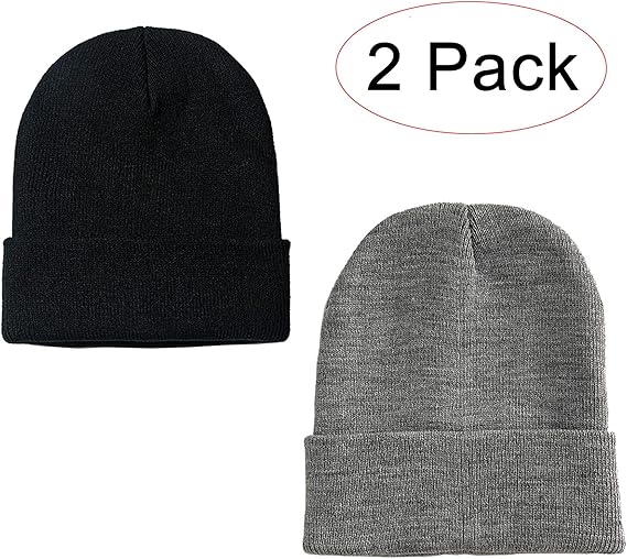 1&2 Pack Beanie for Men Women Slouchy Beanie Hats Winter Knit Caps Soft Ski Hat Unisex