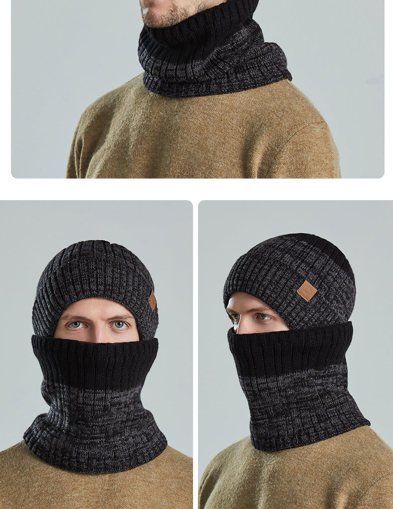 Waterproof Windproof Beanie with neck scarf set - Thick Fleece Lined Knit Winter Hat Warm Watch Cap for Cold Weather(Black)