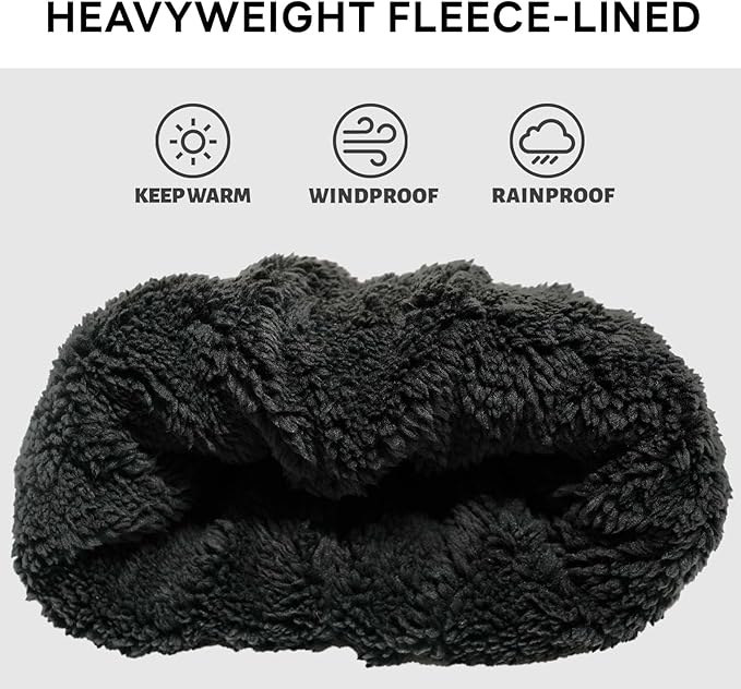 Waterproof Windproof Beanie with neck scarf set - Thick Fleece Lined Knit Winter Hat for Women Warm Watch Cap for Cold Weather（Pink）