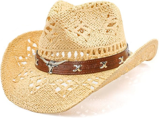Cowboy Hat,Cowgirl Hat,Cowboy Hats for Women/Mens/Straw Wide with Shapeable Brim Cowboy Hat for Womens/White