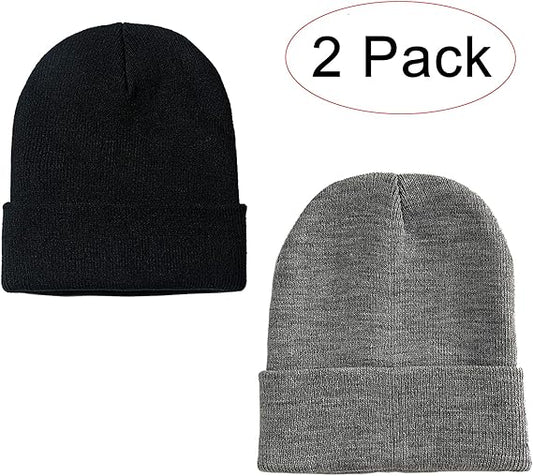 1&2 Pack Beanie for Men Women Slouchy Beanie Hats Winter Knit Caps Soft Ski Hat Unisex