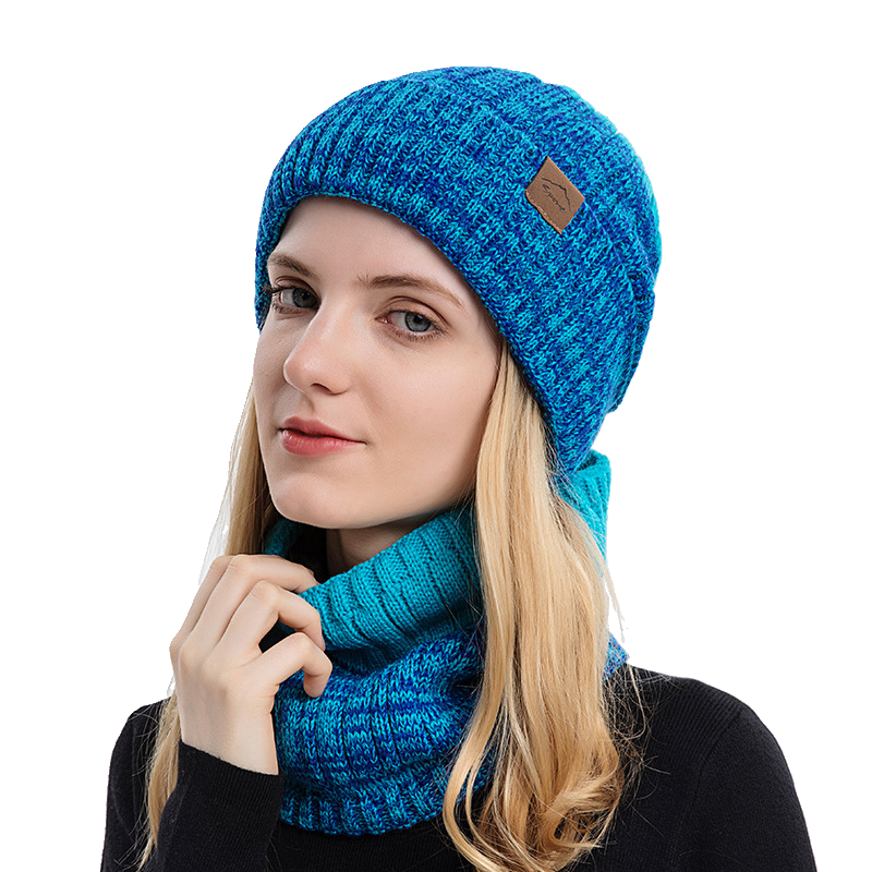 Waterproof Windproof Beanie with neck scarf set - Thick Fleece Lined Knit Winter Hat for Women Warm Watch Cap for Cold Weather（Royal Blue）