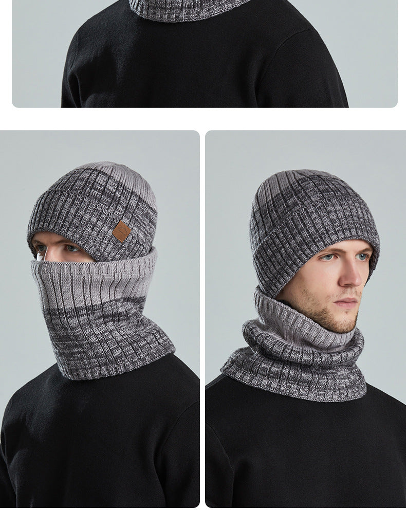 Waterproof Windproof Beanie with neck scarf set - Thick Fleece Lined Knit Winter Hat for Men Warm Watch Cap for Cold Weather（Grey）